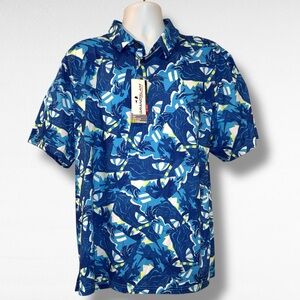 Grand Slam Performance Polo Shirt XL Blue Tropical Print Stretch Golf NWT